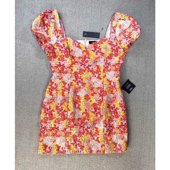 NWT Lulus Sweetest Essence Blush Floral Jacquard Pull Sleeve Mini Dress Size XL - Picture 3 of 12